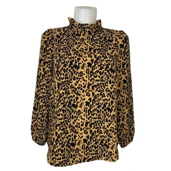 J. Crew Ruffle Neck Leopard Print Blouse - Picture 4 of 9